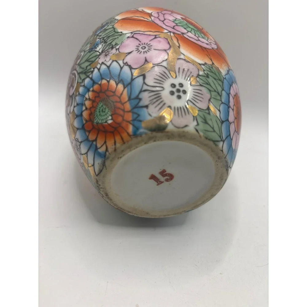 Vintage Millefleur Ginger Jar Porcelain Floral Gold Gilt Chinoiserie 6 Inch